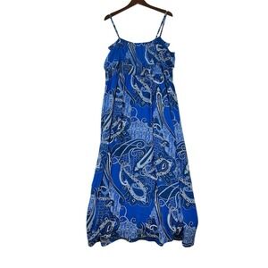 Vintage Faded Glory Womens Maxi Dress Size XXL Ruffle Blue Paisley Ranch Country